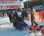 Martin Buser and his son, Rohn, at start of 2007 Jr Iditarod